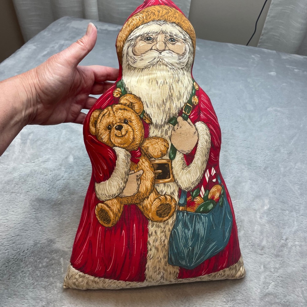 Vintage Victorian Santa Claus Decorative Pillow 18" Red Holiday Christmas Decor